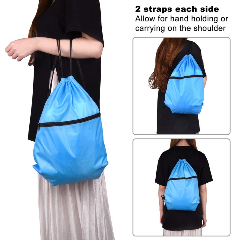 KUUQA 12Pcs Drawstring Bag Sports Gym String Backpack Bulk Cinch Bag Sackpack with Zipper for School Yoga Sport Gym Traveling - Image 5
